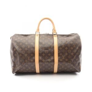 LOUIS VUITTON Brown Monogram Leather Keepall 50 Boston Bag